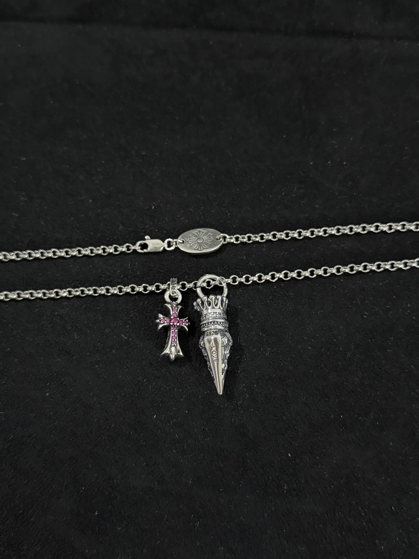 Chrome Hearts Silver Cross and Crown Pendant Necklace